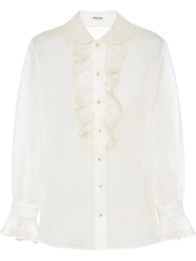 MIU MIU ORGANZA-BLUSE MIT LOCHSTICKEREI 