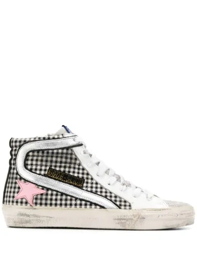 Golden Goose Slide Trainers In White Check/pink Star