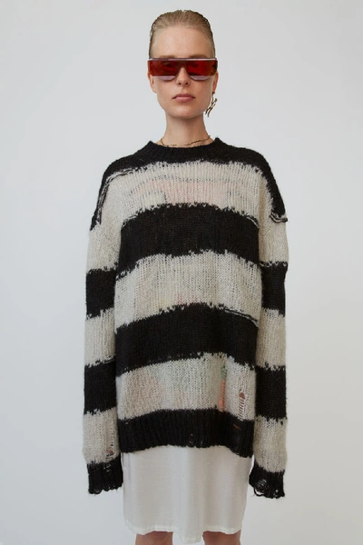 Acne Studios Distressed Striped Sweater Black/grey | ModeSens