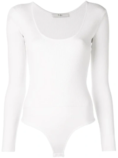 Tibi Tech Ribbed Decollete Wrap Sweater In White