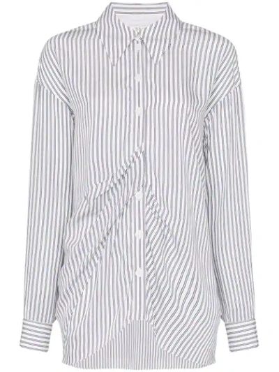 Tibi Soft Stripe Shirt With Draped Front Detail In White