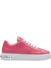 MIU MIU EMBELLISHED HEEL LEATHER SNEAKERS