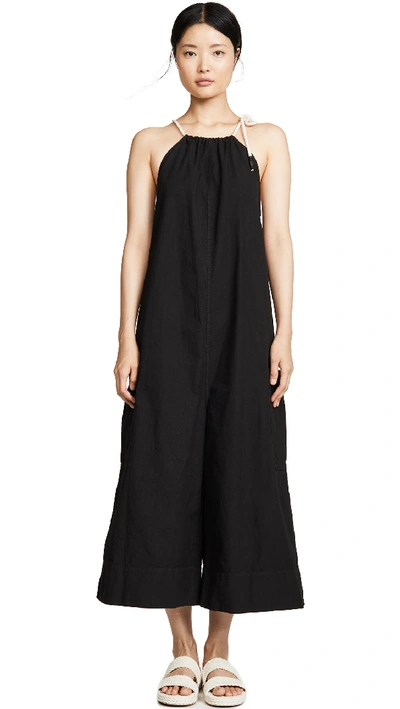 Bassike Cotton Gathered Jumpsuit In Black