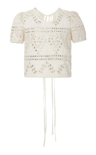 Alix Of Bohemia Jasmine Embroidered Silk And Cotton-blend Top In White