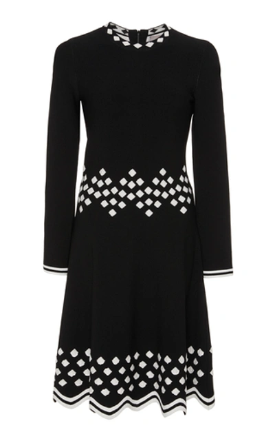 Lela Rose Diamond Jacquard Long Sleeve Fit & Flare Sweater Dress In Multi
