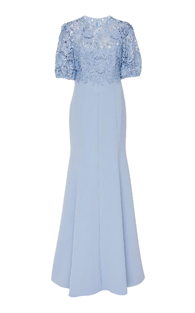 lela rose blue lace dress Lela Rose Chantilly Lace Empire Dress In Blue