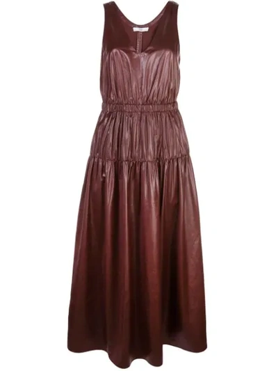 Tibi Liquid-drape Gathered-waist Midi Dress In Burgundy
