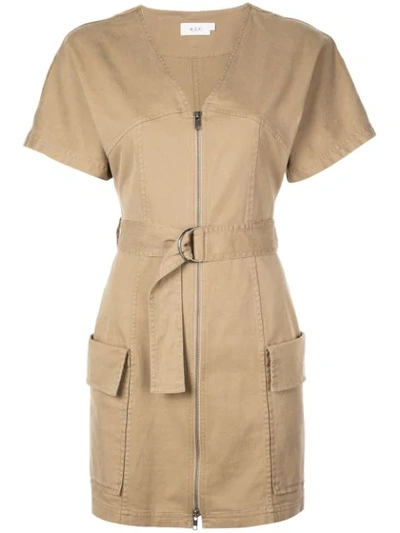 A.l.c Bellamy Zip-front Short-sleeve Stretch-cotton Dress In Caramel