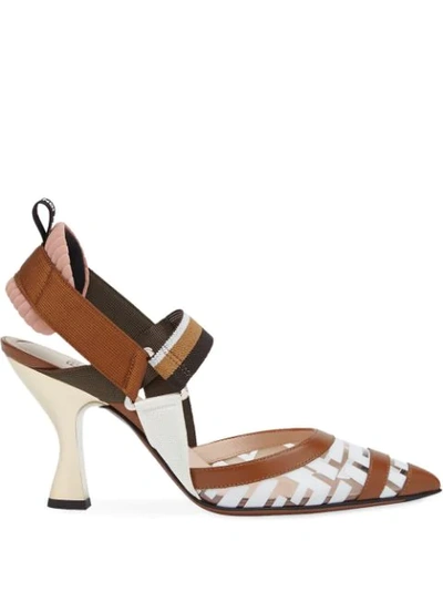 Fendi Women's Colibri Leather-trimmed Clear Slingback Pumps In Brown