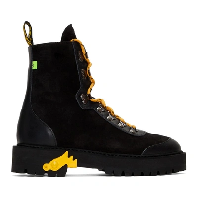 Off-white Contrasting Lace-up Boots In Black