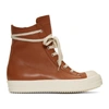 RICK OWENS RICK OWENS BROWN AND WHITE LEATHER HIGH-TOP SNEAKERS