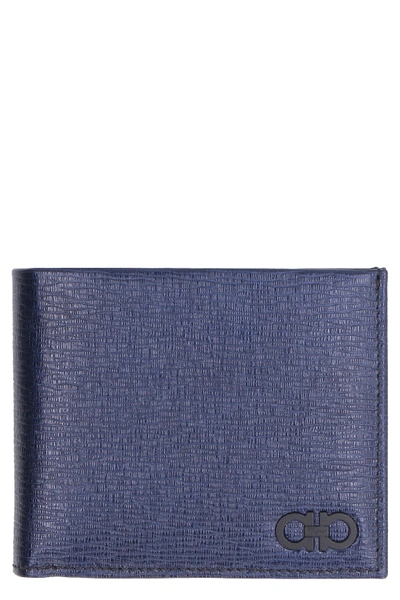 Ferragamo Leather Flap-over Wallet In Blue