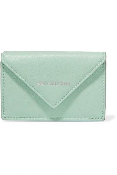 Balenciaga Papier Mini Printed Textured-leather Wallet In Green