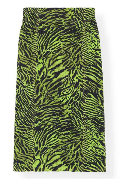 Ganni Silk Stretch Satin Skirt In Green
