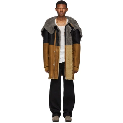 Rick Owens Tan And Black Brother Parka