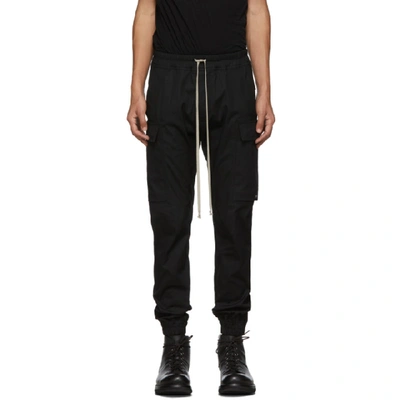 Rick Owens Black Cargo Jogger Trousers In 09 Black