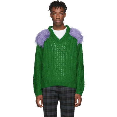 Prada Contrast-panel Mohair-blend Cable-knit Sweater In Green Lilac