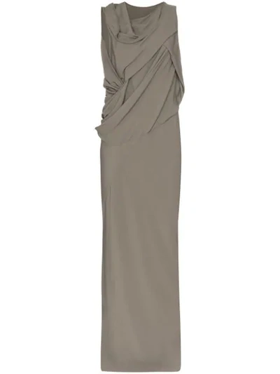 Rick Owens Gathered Cowl-neck Evening Gown In Grey