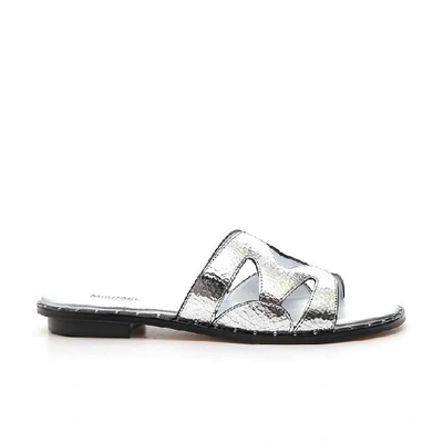 Michael Michael Kors Silver Annalee Textured Metallic Leather Slide