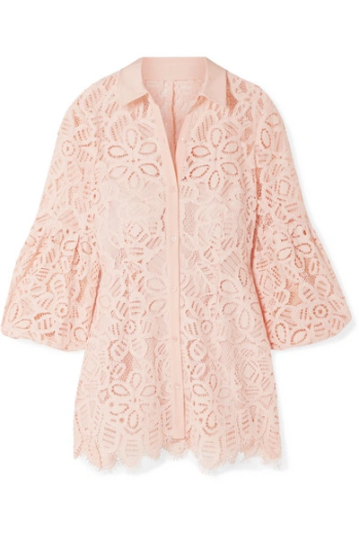 Lela Rose Crepe-trimmed Corded Lace Shirt In Blush