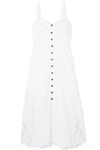 SALONI FARA CROCHETED LACE-TRIMMED BRODERIE ANGLAISE COTTON MIDI DRESS