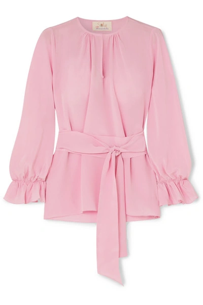 Aross Girl X Soler Amanda Belted Silk Crepe De Chine Top In Blush