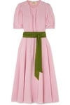 AROSS GIRL X SOLER BROOKE BELTED SILK CREPE DE CHINE MIDI DRESS