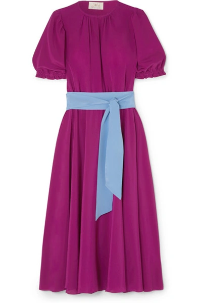 Aross Girl X Soler Brooke Belted Silk Crepe De Chine Midi Dress In Purple