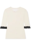 RED VALENTINO RUFFLED POINT D'ESPRIT-TRIMMED WOOL, SILK AND CASHMERE-BLEND SWEATER