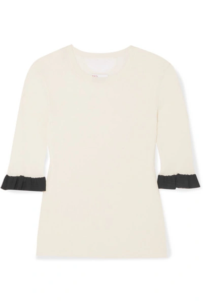 Red Valentino Ruffled Point D'esprit-trimmed Wool, Silk And Cashmere-blend Sweater In White