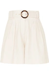 REBECCA VALLANCE TAYLOR BELTED PLEATED LINEN AND COTTON-BLEND SHORTS