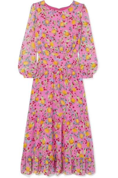 Saloni Isabel Floral-print Silk-georgette Midi Dress In Limoncello