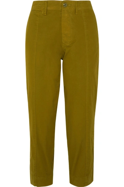 Alex Mill Cropped Cotton-blend Twill Tapered Pants In Green