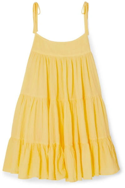Honorine Peri Tiered Crinkled Cotton-gauze Mini Dress In Yellow