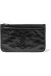 SAINT LAURENT NIKI QUILTED CRINKLED GLOSSED-LEATHER POUCH