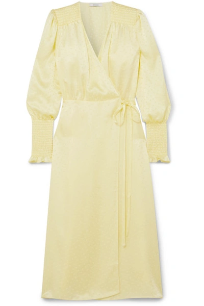Art Dealer Kate Polka-dot Silk-jacquard Wrap Dress In Pastel Yellow
