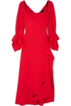 ROLAND MOURET TRINITY DRAPED CUTOUT WOOL-CREPE MIDI DRESS