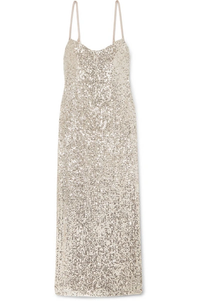 Galvan Sequined Georgette Midi Dress In Platinum