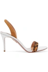 AQUAZZURA SO NUDE 85 LEOPARD-PRINT SUEDE AND LEATHER SLINGBACK SANDALS