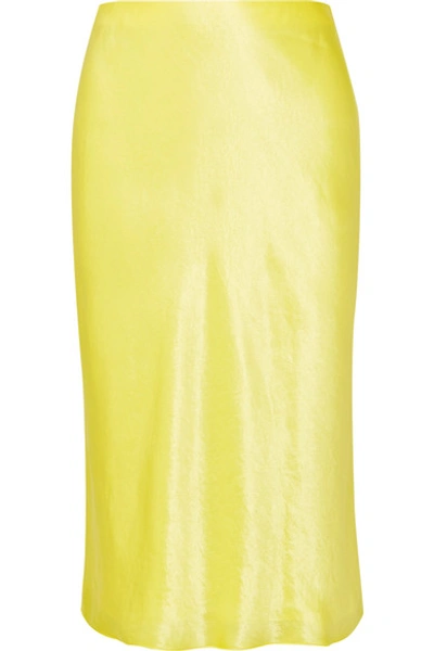 Vince Satin Slip Midi Skirt In Yellow