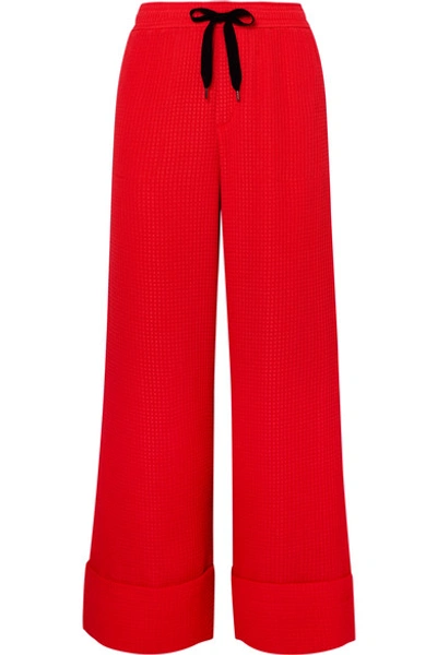 Roland Mouret Betterton Silk-satin Jacquard Wide-leg Trousers In Red