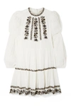 ULLA JOHNSON CERES SEQUINED EMBROIDERED CRINKLED COTTON-VOILE MINI DRESS