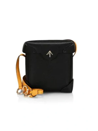 Manu Atelier Mini Pristine Caviar-print Leather Box Bag In Black