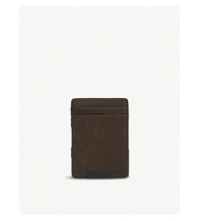 Allsaints Flip Leather Card Holder In Dark Khaki/bla