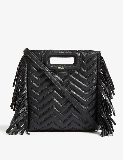 Maje Womens Black Fringed Quilted Leather M Cross-body Bag 1 Size