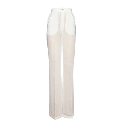 Jiri Kalfar White Silk Chiffon Trousers With Crease