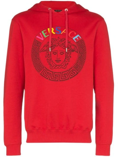 Versace Medusa Logo-print Hoodie In Red