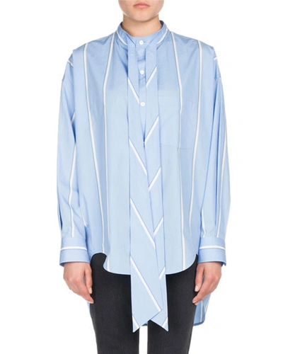 Balenciaga New Swing Oversized Cotton Poplin Shirt In Light Blue/white