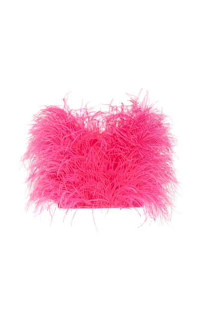 Attico Ostrich Feather-embroidered Strapless Top In Pink