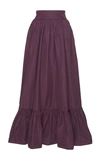Valentino Gathered-hem Cotton-blend Faille Maxi Skirt In Purple